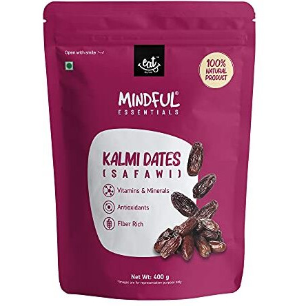 Eat Anytime Mindful Fresh Kalmi Safawi Dates To Eat | Kalmi Dates For Breakfast & Diet | Antioxident | Rich Fiber, Vitamins & Minerals | Gluten Free | Vegan & Healthy Snacks - 400Gm (Pack Of 2)