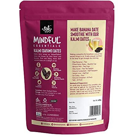 Eat Anytime Mindful Fresh Kalmi Safawi Dates To Eat | Kalmi Dates For Breakfast & Diet | Antioxident | Rich Fiber, Vitamins & Minerals | Gluten Free | Vegan & Healthy Snacks - 400Gm (Pack Of 2)