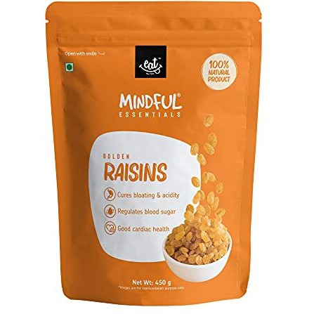 Eat Anytime Premium Organic Golden Raisins | Non Gmo & Gluten Free | No Added Sugar & High In Fiber | Golden Raisins Seedless, Seedless Raisins | Golden Raisin/Kishmish - 450Gm, Fresh