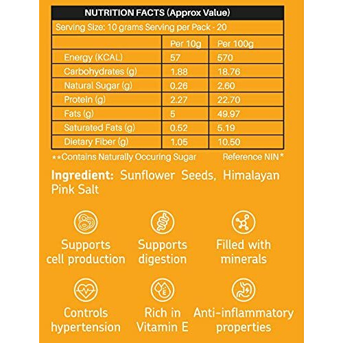 Eat Anytime Mindful Helathy Roasted & Lightly Salted Sunflower Seeds | High Protein & Fiber | Gluten Free | Healthy Snack For Breakfast | Control Hypertension | Roasted Sunflower Seeds - 250Gm
