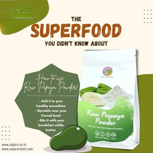 Saipro Raw Papaya Powder, Unripe, Green Kaccha Papaya Powder, Kachri Powder 1 Kg (500 G*2 Packs) Useful For Food| Great Tenderizer, Ingredient In Cooking, Baking, Cosmetics, All Natural, Vegan, Gluten Free