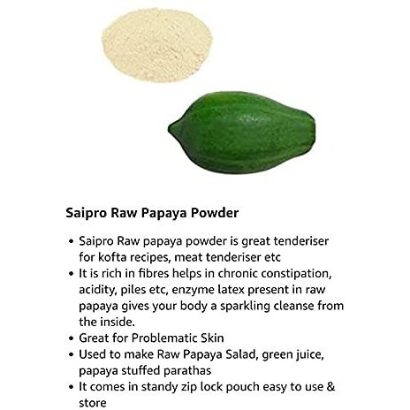 Saipro Raw Papaya Powder, Unripe, Green Kaccha Papaya Powder, Kachri Powder 1 Kg (500 G*2 Packs) Useful For Food| Great Tenderizer, Ingredient In Cooking, Baking, Cosmetics, All Natural, Vegan, Gluten Free