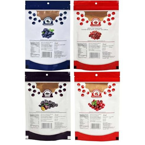 Wonderland Foods 750G Dried Berries Combo Pack Of 3 Blueberry 150G, Sliced Cranberry 200G, Whole Cranberry 200G & Prunes 200G Pouch
