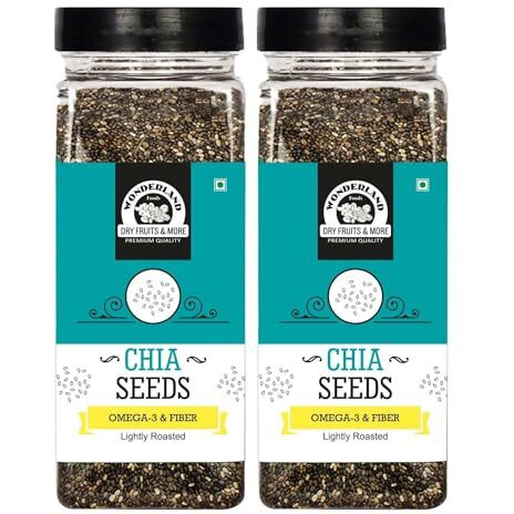 Wonderland Foods 400G (200G X 2) Roasted Chia Seeds Pack Of 2 Jar | Rich In Fiber & Omega - 3 | Healthy Sabja Seeds For Weight Management | Immunity Booster Dieting Snack