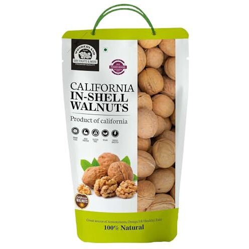Wonderland Foods 500G California Inshell Walnuts Pouch | Latest Fresh Crop Inshell Walnut Akhrot | High In Protein & Iron | Low Calorie Nut | Healthy & Delicious, 1 Count