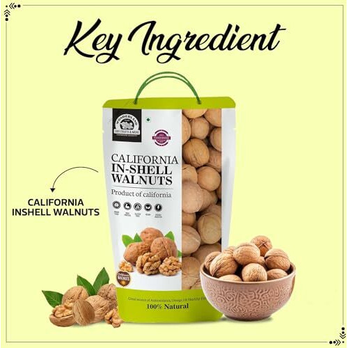 Wonderland Foods 500G California Inshell Walnuts Pouch | Latest Fresh Crop Inshell Walnut Akhrot | High In Protein & Iron | Low Calorie Nut | Healthy & Delicious, 1 Count