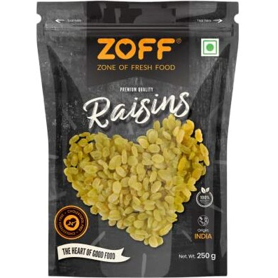 Zoff Green Raisins Rich In Iron & Vitamin B, Pure & Natural Kishmish, Healthy Snack Food Item, Hygienically Packed | 250 Gm |