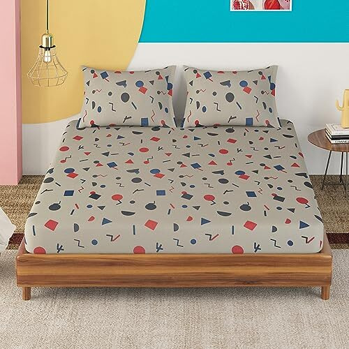 Sleepyhead Confetti - 144Tc Double Size Cotton Bedsheet With 2 Pillow Covers (90&quotX100&quot, Grey),144 Tc
