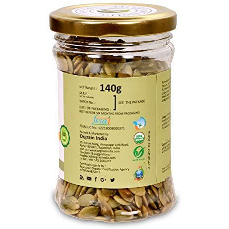 Orgrain India Organic Pumpkin Seeds, 140G | Rich In Protein & Fiber | Diet Snacks | Helps In Boosting Immunity | Aaa Grade Pumpkin Seeds For Eating | Pumpkin Seeds For Weight Loss