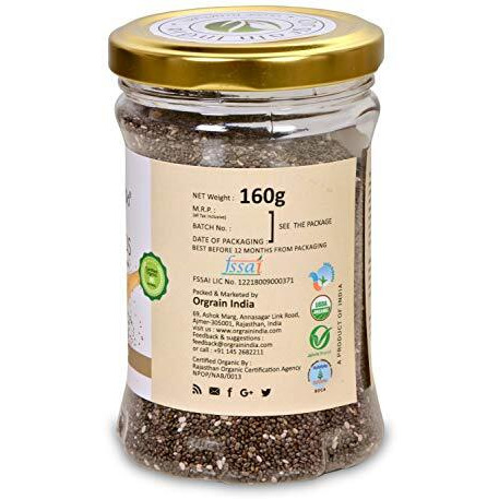 Orgrain India Organic Chia Seeds, 320G (Pack Of 2 * 160G) | Company-Owned Farmlands | Omega 3 | Fiber For Weight Loss