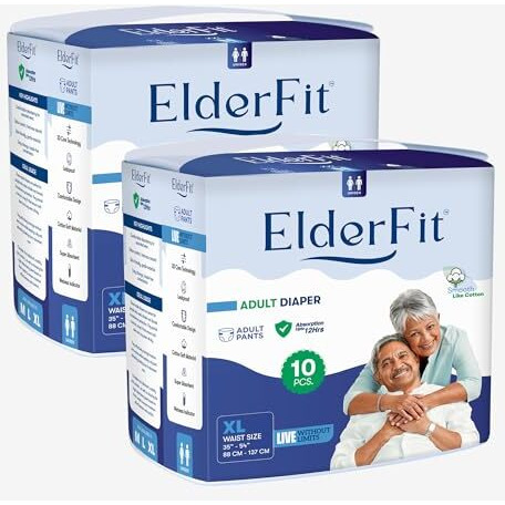 Elderfit Pant Style Adult Diaper Unisex High Absorbency & Leakproof(Waist Size 35-54Inch) Adult Diapers - Xl (20 Pieces)