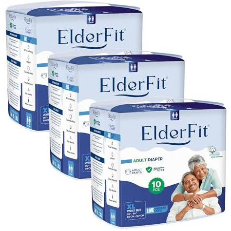 Elderfit Pant Style Adult Diaper Unisex High Absorbency & Leakproof(Waist Size 35-54Inch) Adult Diapers - Xl (30 Pieces)