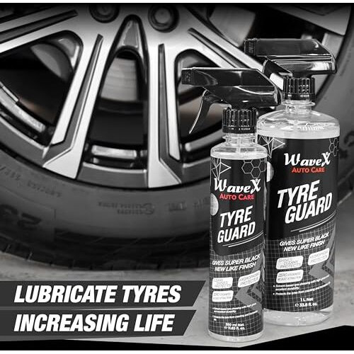 Wavex Tyre Polish For Car And Bike (1L) | With Black Foam Applicator And Microfiber Cloth| Gives Lustrous Dark, Long Lasting Super Black Shine - Non-Greasy, Super Hydrophobic