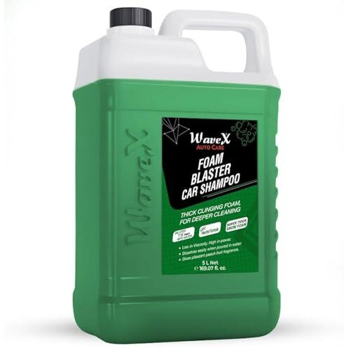 Wavex Foam Car Shampoo Concentrate 5Ltr Ph Neutral, Extreme Suds Snow White Foam, Highly Effective On Dust And Grime