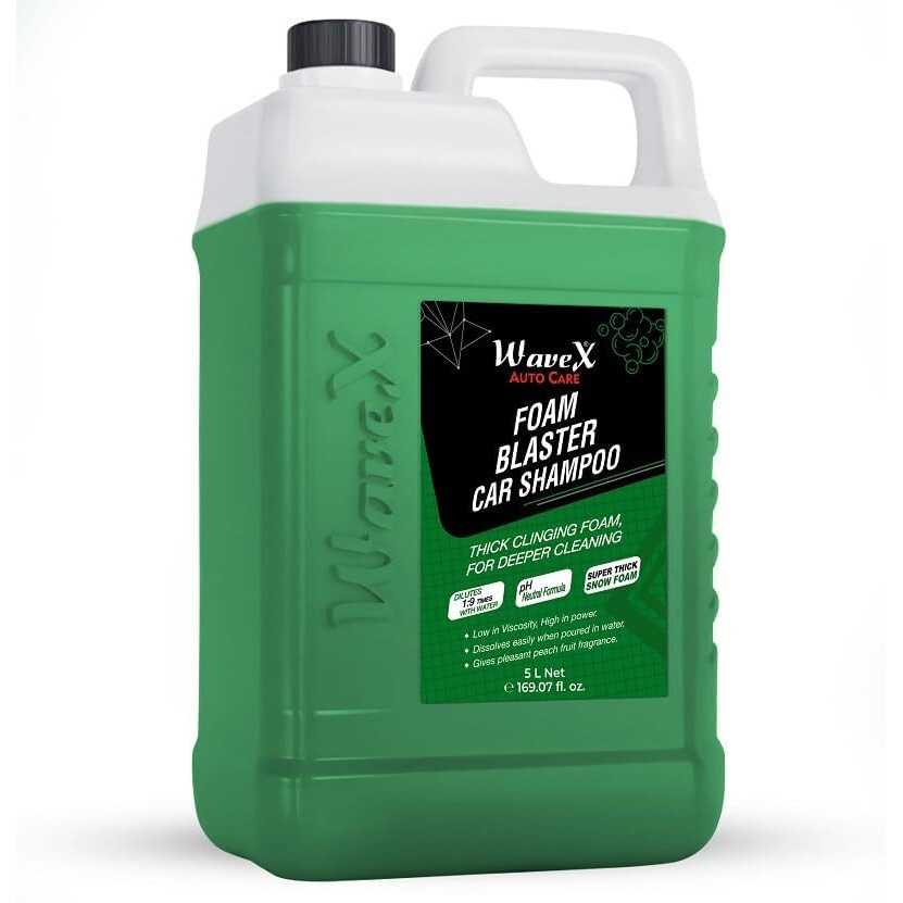 Wavex Foam Car Shampoo Concentrate 5Ltr Ph Neutral, Extreme Suds Snow White Foam, Highly Effective On Dust And Grime