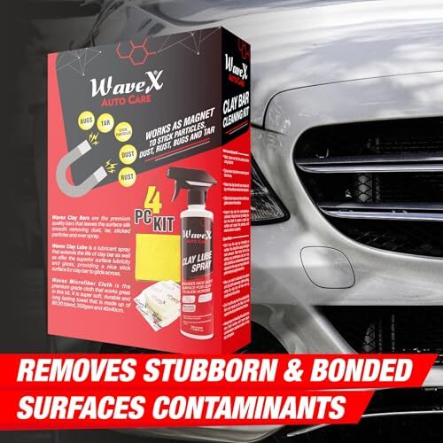 Wavex Car Cleaning Kit | Clay Bar & Lubricant Spray 350Ml, 2 Bars 100Gr Each, Microfiber Cloth, Contamination Removal Bar For Removing Rust & Other Foreign Particles From Paint & Glass
