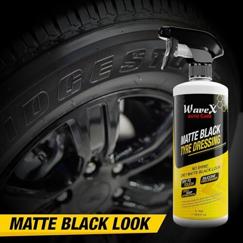 Wavex Matte Black Tyre Dressing 350Ml Tyre Polish For Car | Liquid Car Tyre Polish For Dry To Touch, Matte Finish | Tyre Polish With Zero Dust Attraction