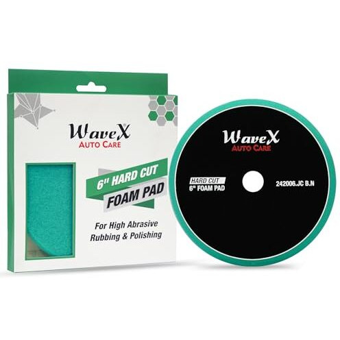 Wavex 6-Inch Hard Cut Foam Pad For Car | Low Profile 20Mm Design For Extreme Performance | High-Density Foam For Aggressive Cutting | Compatible With Da & Rotary Polisher | Machine Washable & Reusable