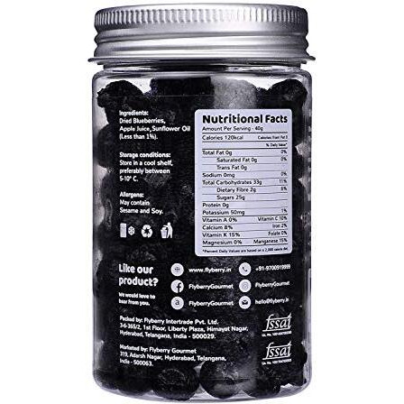Flyberry Gourmet Dried Blueberries, 100G | Sugar Free | Infused With Organic Apple Juice