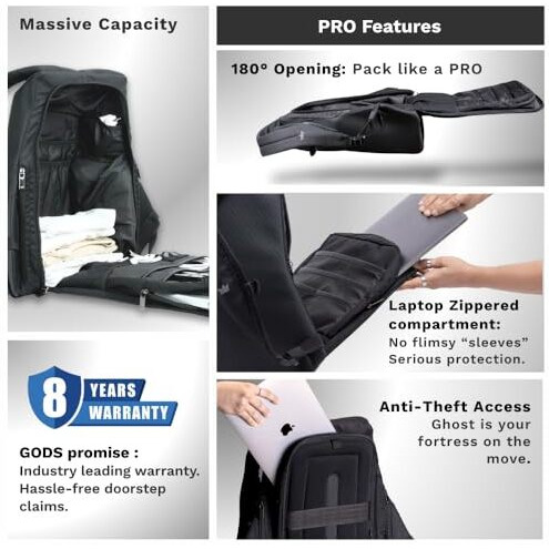 Gods Ghost X 25 Ltr Anti Theft 15.6 Inch Laptop Tech Backpack For Men, Women, Boys, Girls | Premium Bags For Gift | Bike Riding Bag For College, Travel, Office, Flight Luggage | Daring Texture | Black