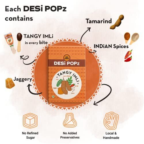 Go Desi Popz Imli Pop, 40 Pieces, Imli Candy, Tamarind & Jaggery Candy, Tangy, Lollipop, Digestive, 320 G