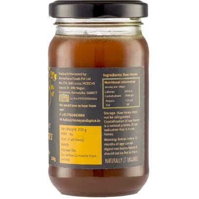 Honey And Spice Pure Raw Wild Honey (250G) | Single Origin Honey From The Forests Of South India With No Added Preservatives | 100% Raw And Pure | Unblended And Unpasteurized | Natural And Original | Unprocessed | No Added Sugar | Fda Certified