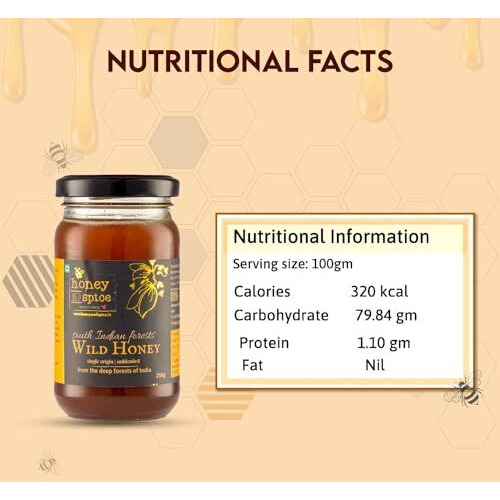 Honey And Spice Pure Raw Wild Honey (250G) | Single Origin Honey From The Forests Of South India With No Added Preservatives | 100% Raw And Pure | Unblended And Unpasteurized | Natural And Original | Unprocessed | No Added Sugar | Fda Certified