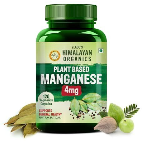 VladoS Himalayan Organics Plant Based Manganese 4Mg Supplement -120 Veg Capsules