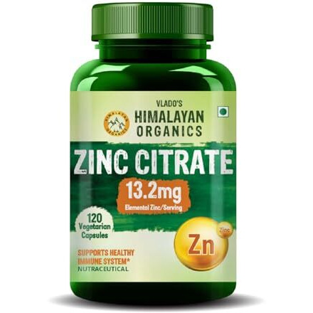 VladoS Himalayan Organics Zinc Citrate | Support Healthy Immune Function | Improve Iron Absorption | Antioxidant Support - 120 Veg Capsules