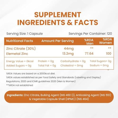 VladoS Himalayan Organics Zinc Citrate | Support Healthy Immune Function | Improve Iron Absorption | Antioxidant Support - 120 Veg Capsules