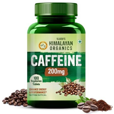 Vlado's Himalayan Organics Caffeine 200Mg | Enhance Energy Metabolism | Fat Metabolism Support - 100 Veg Tablets