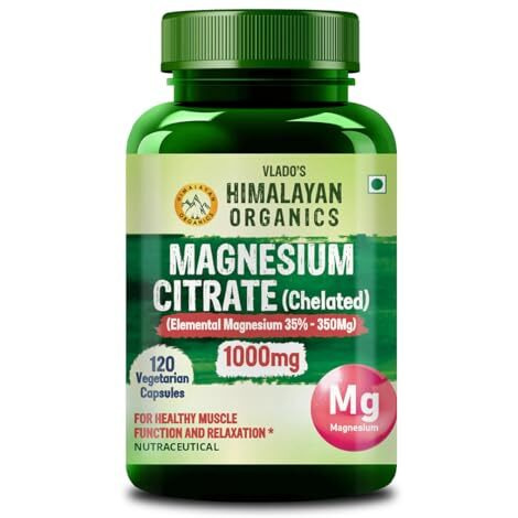 Vlado's Himalayan Organics Magnesium Citrate (Chelated) 1000Mg | Support Heart And Bone Health | Good For Muscle Relaxation - 120 Veg Capsules