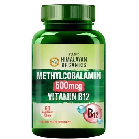 Vlado's Himalayan Organics Vitamin B12 Supplements 500 Mcg - Methylcobalamin B12 Vitamin Tablets For Men & Women - 60 Veg Tablets
