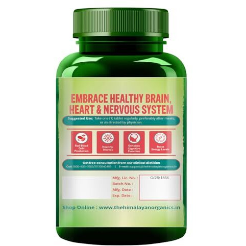 Vlado's Himalayan Organics Vitamin B12 Supplements 500 Mcg - Methylcobalamin B12 Vitamin Tablets For Men & Women - 60 Veg Tablets