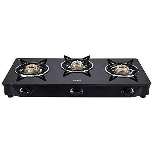 Elica Vetro Glass Top 3 Burner Gas Stove (7031 Ct Vetro Black), Manual Ignition