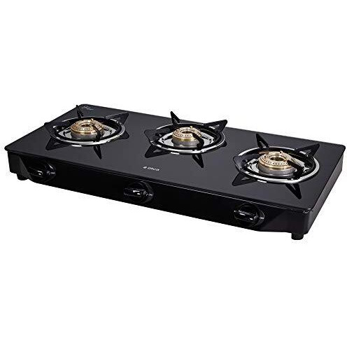 Elica Vetro Glass Top 3 Burner Gas Stove (7031 Ct Vetro Black), Manual Ignition