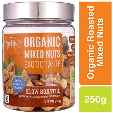 Truefarm Organic Roasted Mixed Nuts | Slow Roasted Kaju, Badaam & Akhrot | Good Source Of Protein & Nutrients | Mixed Dry Fruits For A Healthy Evening Snack | Npop Certified | Pack Of 1 (250G)
