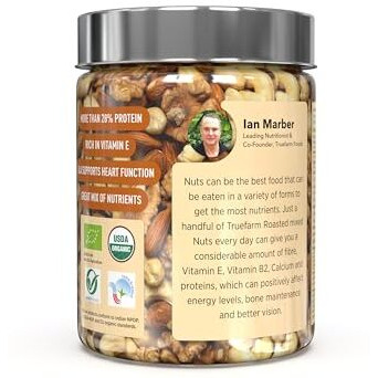 Truefarm Organic Roasted Mixed Nuts | Slow Roasted Kaju, Badaam & Akhrot | Good Source Of Protein & Nutrients | Mixed Dry Fruits For A Healthy Evening Snack | Npop Certified | Pack Of 1 (250G)