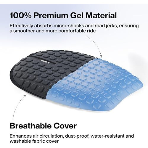 Fovera Motorcycle Gel Seat Cushion - Supports Sit Bones, Tailbone, And Buttock Muscles - Massaging Gel Absorbs Micro-Shocks And Road Jerks, Suitable For All Motorbikes