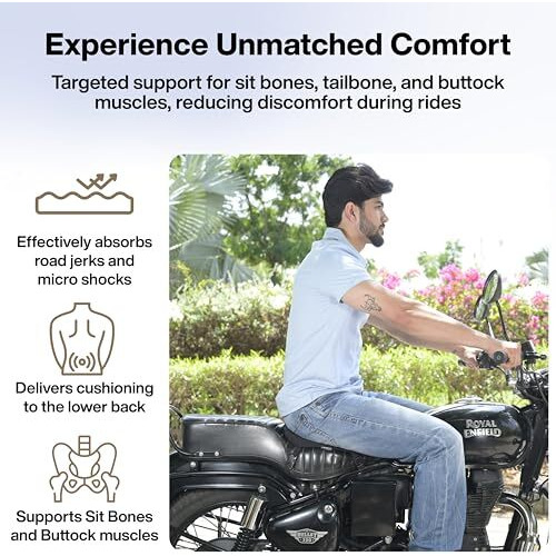 Fovera Motorcycle Gel Seat Cushion - Supports Sit Bones, Tailbone, And Buttock Muscles - Massaging Gel Absorbs Micro-Shocks And Road Jerks, Suitable For All Motorbikes