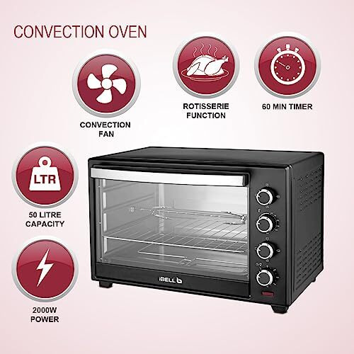 Ibell Eo50Lgdlx Otg 50 Litre,Convection Oven Toaster Griller With Motorized Rotisserie,5 Heating Modes,2000 Watt (Black),2000 Watts,50 Liter