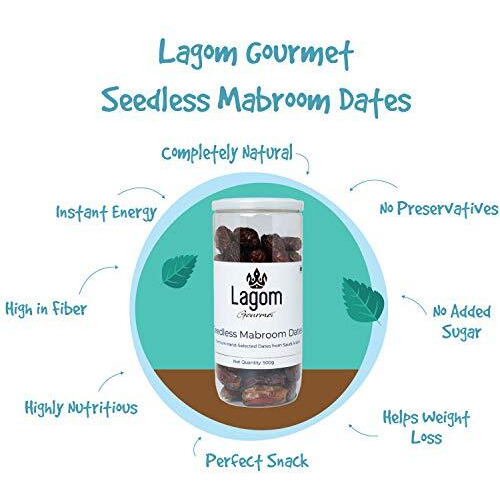 Lagom Gourmet Seedless Mabroom Dates 500G | Saudi Arabian | All Natural | No Preservatives | No Added Sugar | Gluten Free | Vegan | Plant Based | Non Gmo | Dry Fruits | Khajur | Khajoor | Khejur