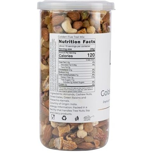 Lagom Gourmet Golden Five Trail Mix | Premium Dry Fruit Mix 500G | Dry Roasted | No Preservatives | No Added Sugar | Gluten Free | Vegan | Plant Based | Non-Gmo | Premium Nut Mix