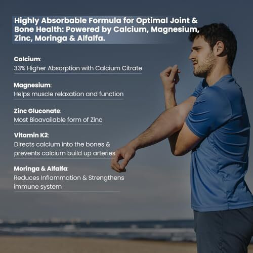 Osoaa Calcium Magnesium Zinc (Zma) With Vitamin D2, K2 & B6 Supplement  Support For Muscle Growth, Bone Strength & Deep Sleep For Men & Women  120 Veg Tablet