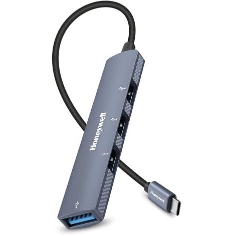 Honeywell Newly Launched 4In1 Ultra Slim Multiport Type C Hub To 1Xusb 3.0 & 3Xusb 2.0 Ports,30Cms(1 Feet) Cable,Datatransfer Speed Upto 5Gbps,Universally Compatible With All Usb,Pc,Speaker,Laptop