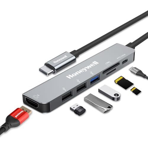 Honeywell Newly Launched 7-In-1 Typec Docking Station With 4K Hdmi,1Xusb 3.0,2Xusb 2.0 & Typec 3.0 Pd Charging 100W Port, Sd & Micro Sd Slot, For All Type C Devices- Macbook Laptop, Pc, Thunderbolt 3