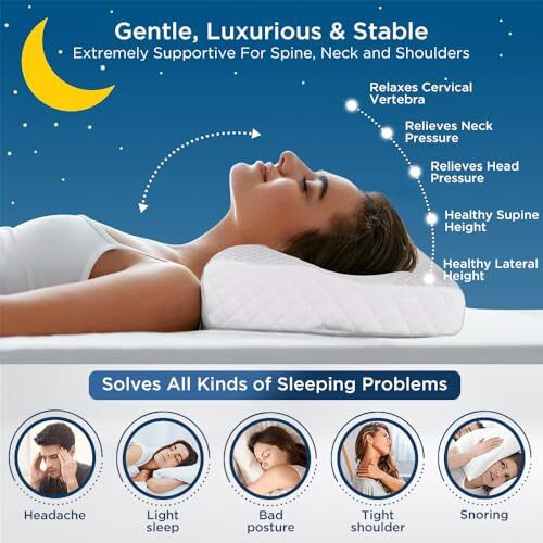 Dr Trust Usa Cervical Sleeping Pillow For Spondylitis, Back & Neck Pain Relief, Memory Foam Contour (500 X 230 X 100 Mm) Removable Cover, Supports Back/Side/Stomach Sleepers, Anti-Snoring (Small)