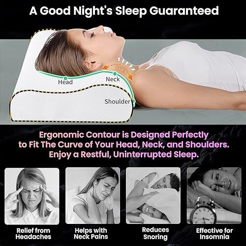 Dr Trust Usa 355 Orthopedic Memory Foam Pillow | Cervical Pillow For Spondylitis Neck & Shoulder Pain Relief | Extra Curve Neck Support For Sleeping, Improves Posture (Size 60 X 36 X 11 Cm)