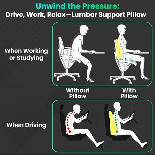 Dr Trust Usa Backrest For Car Seat, Office Chair To Sit Up Right, Orthopaedic Memory Foam Cushion/Pillow Back Pain Relief, Lumbar Support, Spine Alignment, And Posture Correction - 360, Black