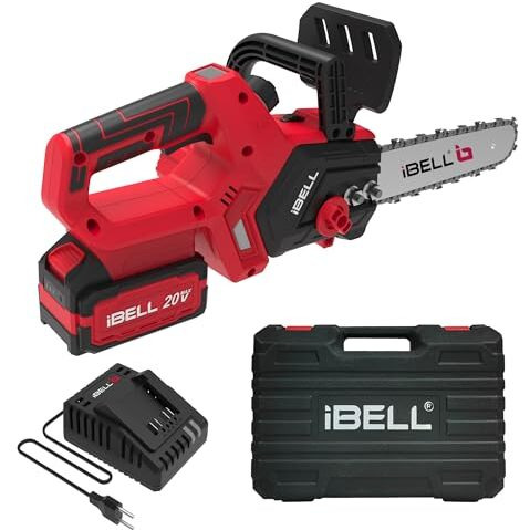Ibell Bs20-12 Cordless Chainsaw Brushless|1200W|20V Max|12 Guide Bar|3/8 Chain Pitch|4.0Ah Li-Ion Battery|4500 Rpm|Lightweight 1.76 Kg  Ideal For Cutting Trees And Branches